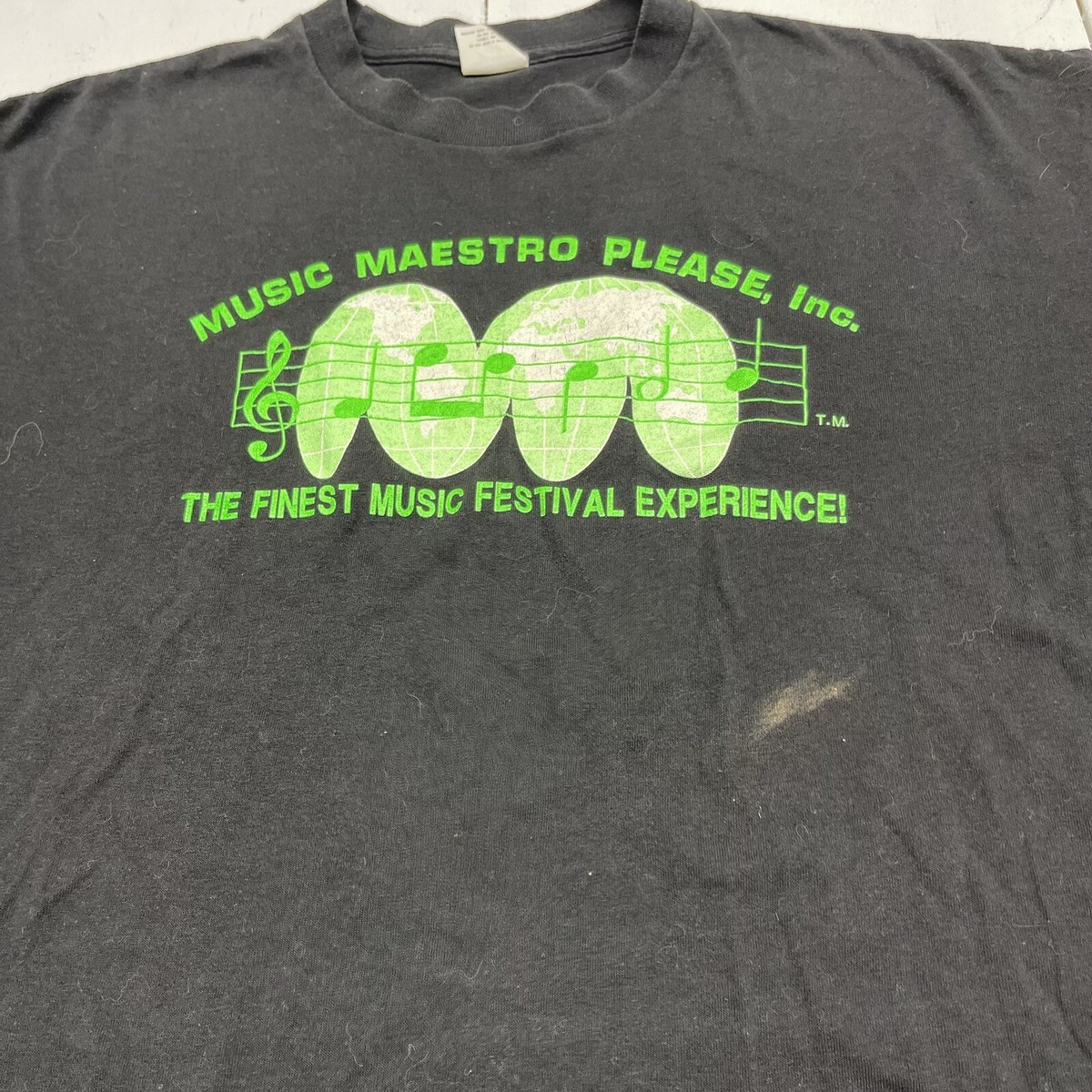 Vintage Music Maestro Please, Inc Black Short Sleeve T-Shirt Adult