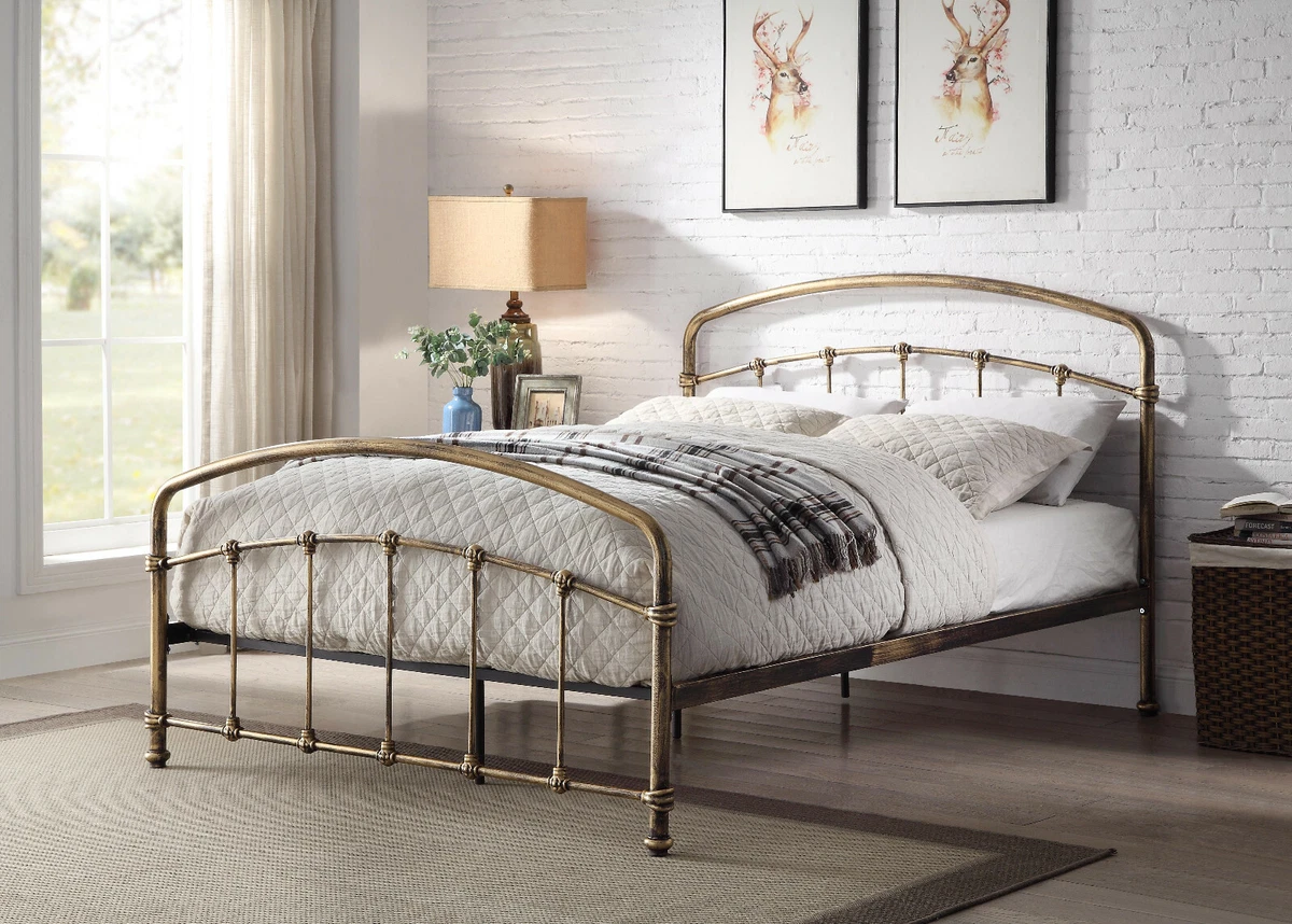 Requiem Luxury Antique Brass Metal Bed Frame Industrial Copper