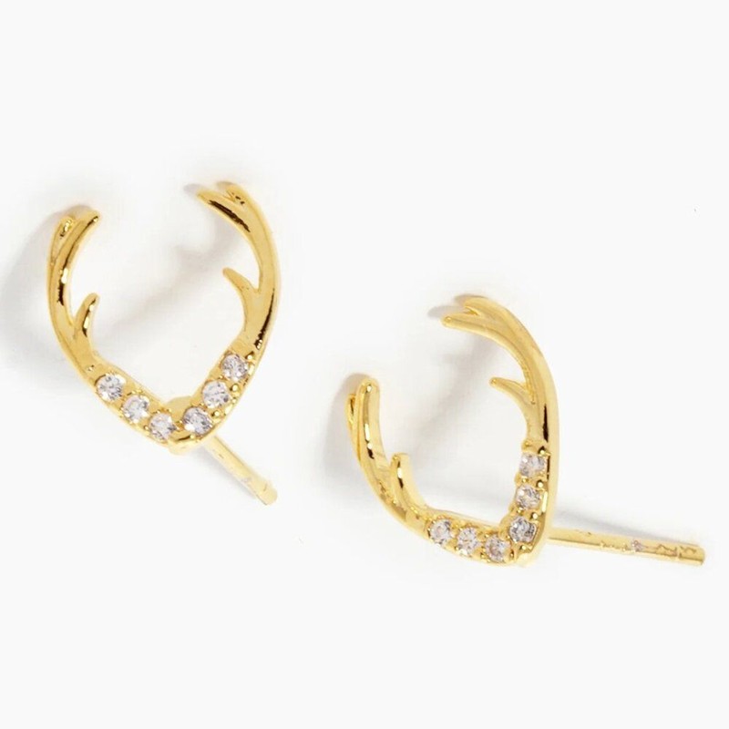 Nwt, Jeweled 14k Gold-plated Antler Stud Earrings With Cubic Zirconia, Gold - Product main view