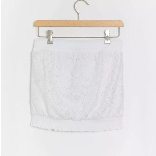 By Anthropologie Dasha Eyelet Tube Top Smocked Ruffle White Cropped Blouse XL