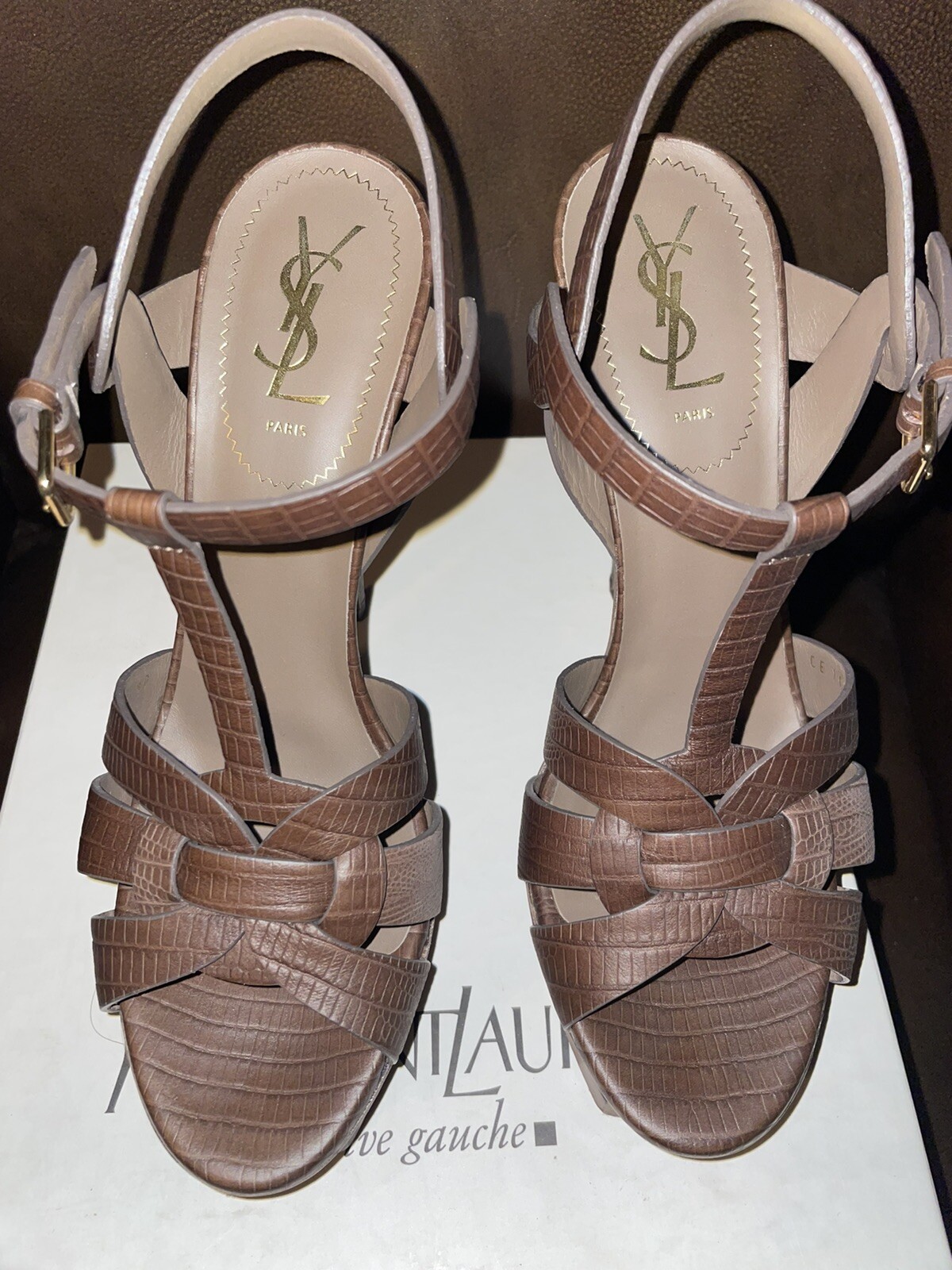 Sandalo marrone Yves Saint Laurent Tribute 105 plateau in pelle taglia 10 Eu 40