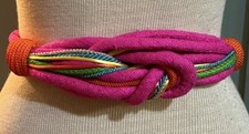 VTG Ginnie Johansen Belt Pink Multi-Color Rope Textile Adjustable Boho Artsy 37  