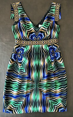 Tibi NY Women's Sleeveless Silk Dress Abstract Black/Mutli Tribal Print - SIZE 8