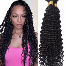 Human Braiding Hair Deep Water Wave Bulk,1B Black, No Weft Curly Braiding Hair E