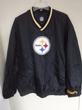 EUC NFL Pittsburgh Steelers Lined Pullover Track Jacket Men Large Sewn Logos