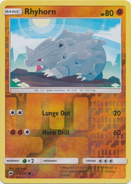 Pokemon - Rhyhorn - 65/147 - Burning Shadows - Reverse Holo - NM/M