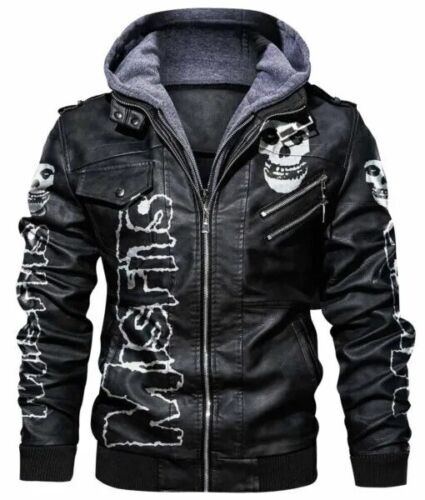 Men's Genuine Real Leather Jacket Black Skull Bomber Winter Hooded