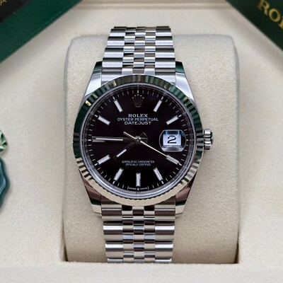 Rolex Datejust 36 NEW 2025 Black Index Dial Stainless Steel Fluted Bezel Jubilee