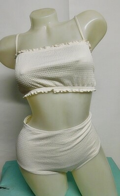 Monki Damen Bustier Bikini Gr. 38 40 Creme Komplett Gefüttert Gerüscht