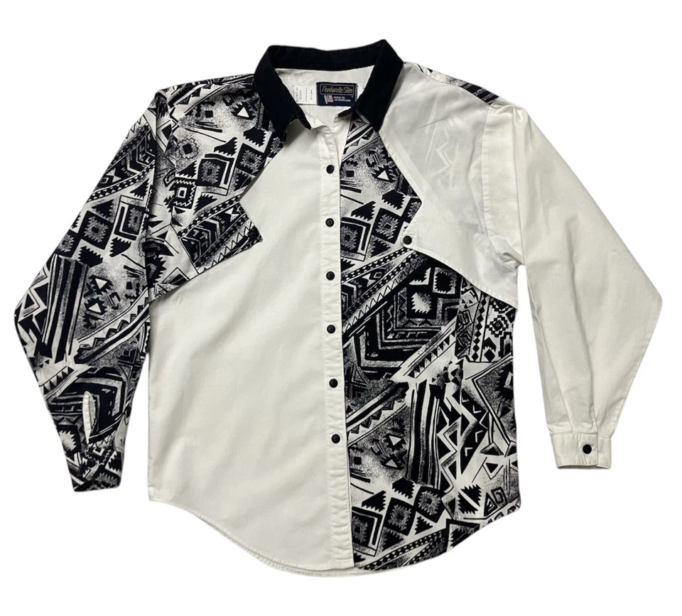 Vintage USA Panhandle Slim White Black Aztec Shirt Womens Size S Western Cowgirl - Image 2 of 4