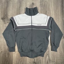 Vintage Adidas Track Jacket Mens Size Small 3 Stripes Trefoil Gray Zip Up 80s