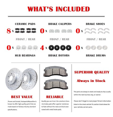 Front & Rear Drilled Rotors + Brake Pads for Dodge Ram 1500 Durango Chrysler - Picture 4 of 7
