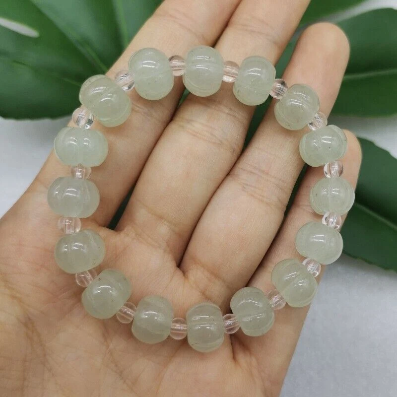 Certified 7x10mm Green &4mm White Quartzite Jade Fashion Stretch Bracelet - Image 3 of 4