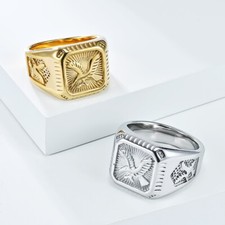Hip Hop Casting Eagle Square Ring Stainless Steel 18K Gold Plated Mens Jewelry