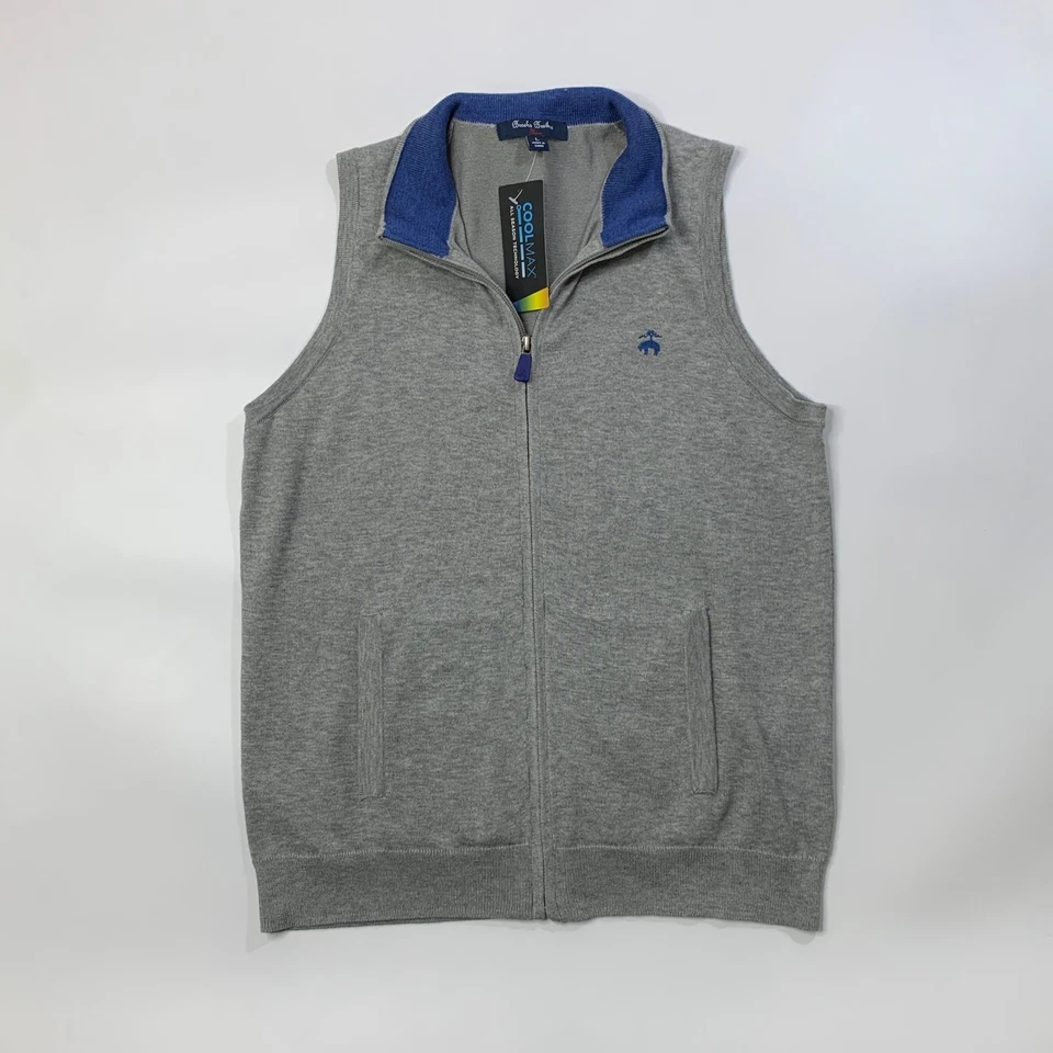 Chaleco Brooks Brothers Niños L Grande Gris Azul Polar Coolmax Mezcla de Algodón Cremallera Completa Foto 2 de 4