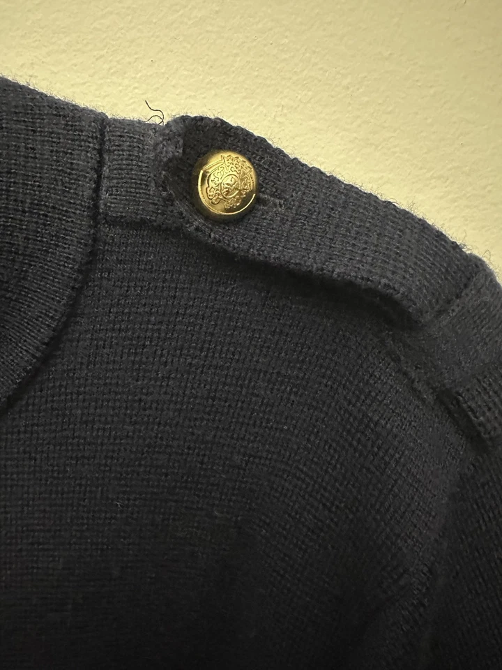 Talbots Sweater Womens XL Navy Blue Merino Wool Blend Gold Button Front Classic - Image 4 of 4