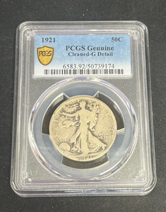 1921 50c Walking Liberty Pcgs Cleaned - G Detail