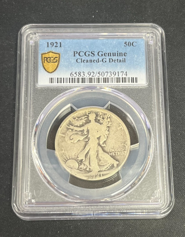 1921 50c Walking Liberty Pcgs Cleaned - G Detail