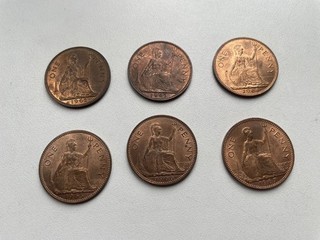 6 X Queen Elizabeth II Shiny Penny Coins 1962 1967 uncirculated Mint