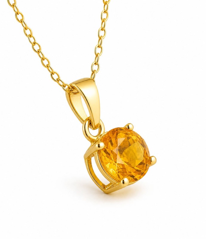 LAB CREATED 1.03 Cts YELLOW TOPAZ PENDANT NECKLACE 14K YELLOW GOLD PLATED (.925)