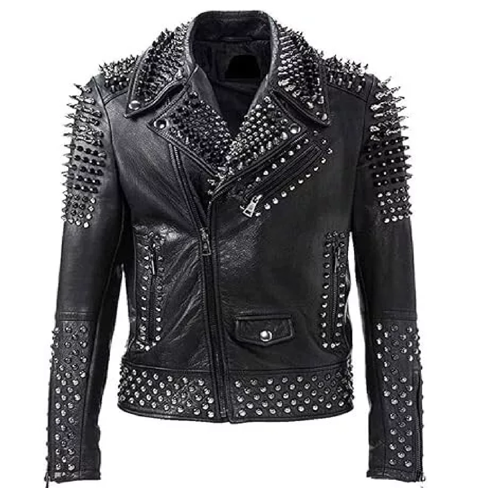 New Studded Leather Jacket Mens Black Brando Biker Spiked Rock Punk Jacket
Opens in a new window or 