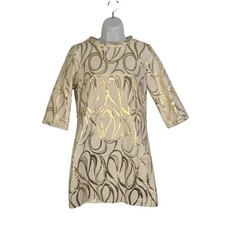 Milly of New York Gold Metallic Swirl Jacquard Shift Dress Cream GoGo, sz 4