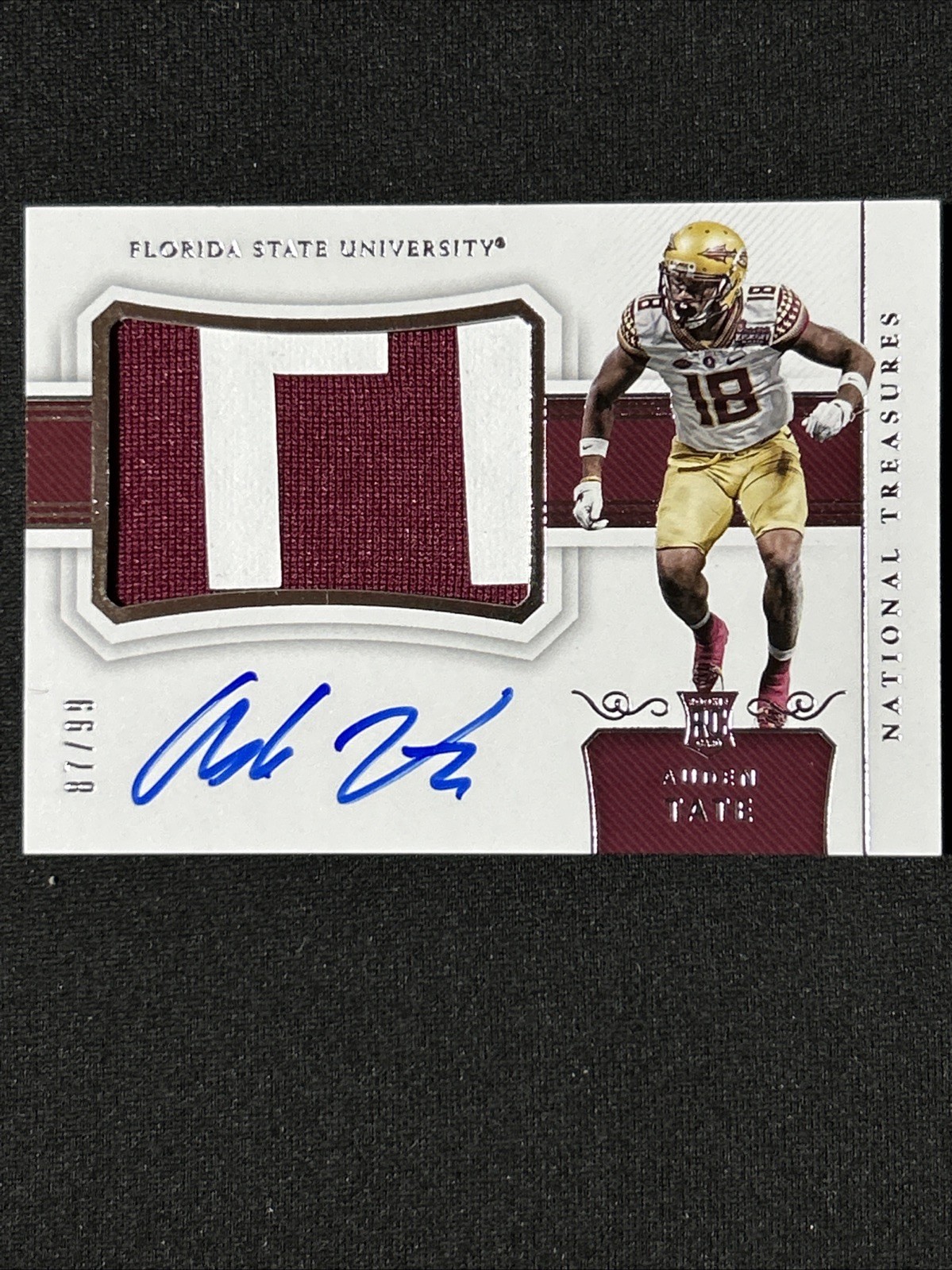 Auden Tate #133 2018 Panini National Treasures Rookie-Patch-Auto-Serial #87/99 view 1