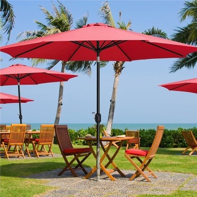 11ft Round Patio Umbrella Adjustable Tilt Crank Outdoor Shade Garden Deck Red