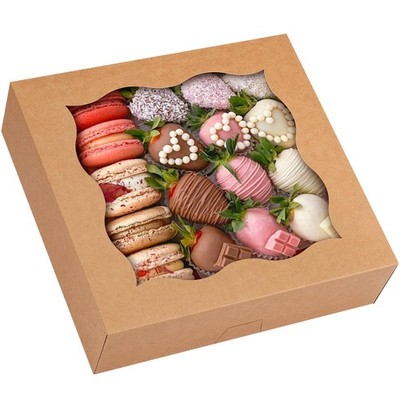 25 PCS Brown 12x12x3 Inch AutoPopup Bakery Pie Boxes Window Cookie Dessert