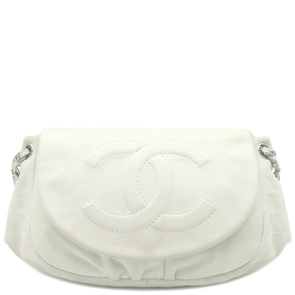 CHANEL Half Moon White Chain Shoulder Bag with Coco Mark Pre-Owned