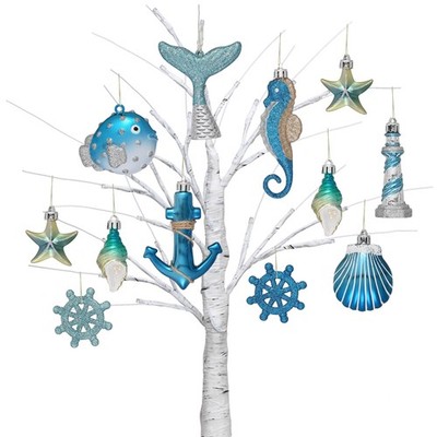 Valery Madelyn Summer Ornaments Tree various sizes, Light Blue Silver 