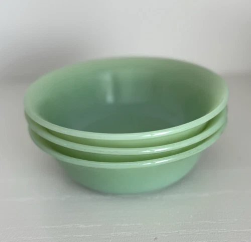 Jadeite Fire King set of 3 Berry Bowls  4.5" Jane Ray Ribbed Pattern
