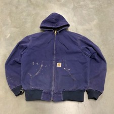 Vintage Carhartt JR102 Navy Blue Duck Canvas Thermal Lined Active Jacket Large