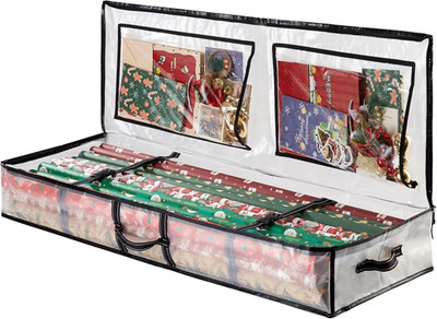 VENO Clear Wrapping Paper Organizer Storage Box for Christmas Gift Bags and Holi
