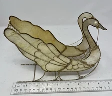 Vintage Real Capiz Shell Swan Shaped Sleigh Gold Tone Metal Centerpiece
