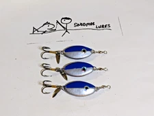 3 - 5/8 oz JIG Spoon Fishing Lure LEAD SLAB Blue Silver Swivel Willow Blade