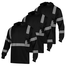VENDACE 3pcs Reflective Long Sleeve Shirts ANSI Class 2 Hi Vis Hoodie Black 3XL