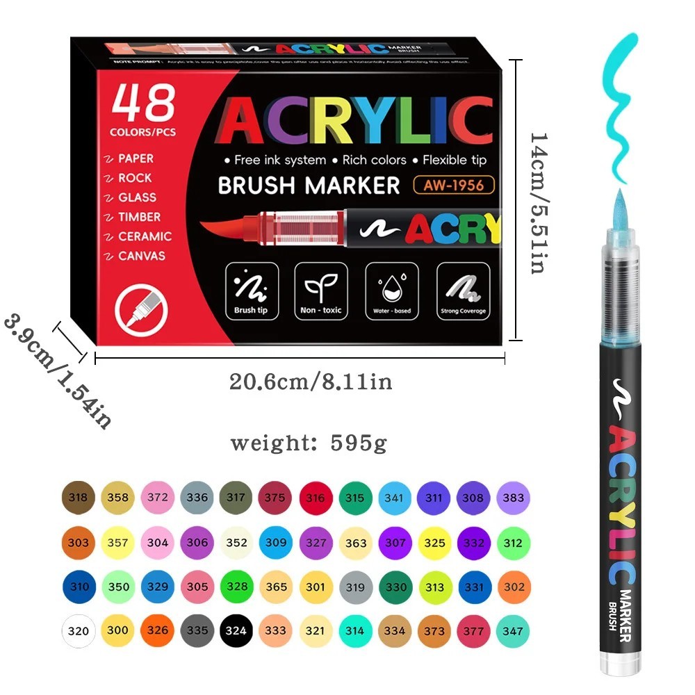 Color Acrylic Paint Marker Pen Set Dual Brush Tip Permanent 