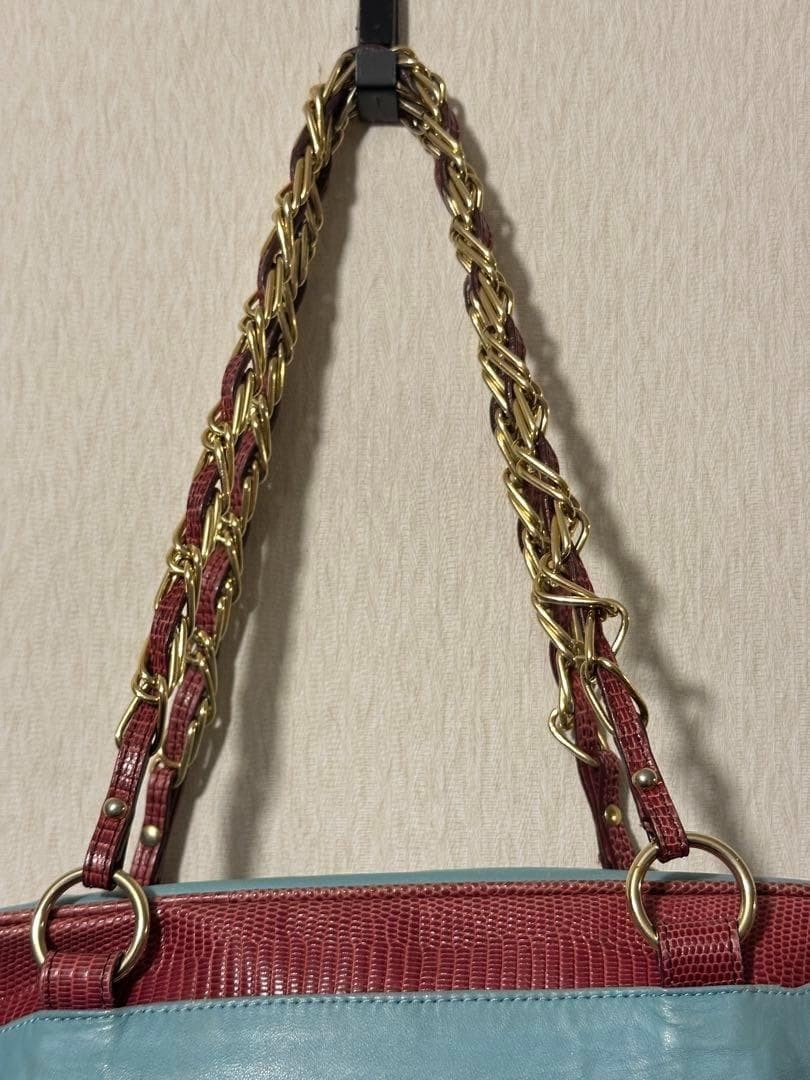 Dolce&Gabbana 00s Logo One Shoulder Bag Leather Blue Red Chain Strap Y2K Vintage image 7