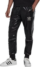 Adidas Originals Chile 20 Track Pants Shiny Wet Look Black Silver Men's Medium