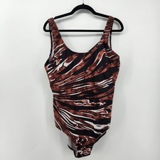 Womens 3XL Brown Abstract Print One Piece Swimsuit Criss Cross Back
