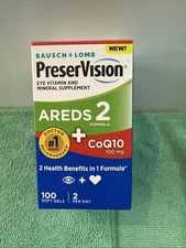 NEW Bausch&Lomb PreserVision AREDS 2 + CoQ10 Softgels 100 Ct EXP-4/2026+
