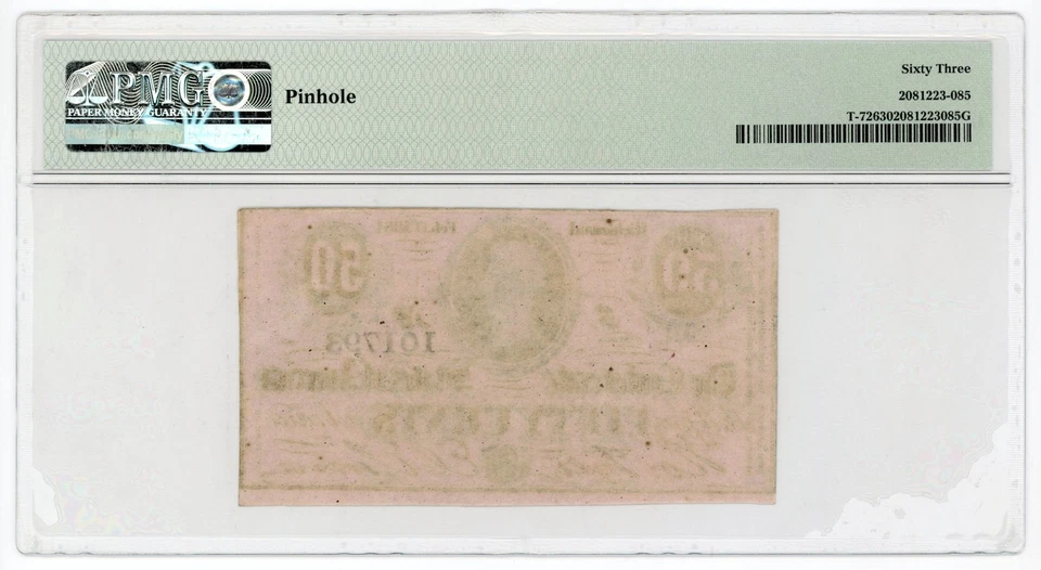 1864 T-72 50c Confederate States of America Note - CIVIL WAR Era PMG CU 63 - Image 2 of 2