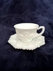 Vintage Milk Glass Old Quilt Tea Cup and Saucer