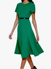CALVIN KLEIN SHOT SLEEVE FIT FLARE, BELTED MIDI DRESS, MEADOW, SIZE 4 NWT