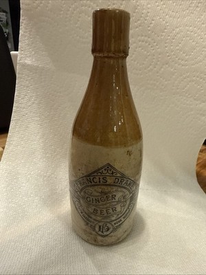Antique Francis Drake Ginger Beer Bottle New Glasgow Nova Scotia Glazed, Ceramic