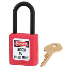 Master Lock 406Kas3red Lockout Padlock, Keyed Alike, Thermoplastic, Red, 1 1/2