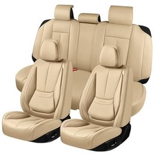 Car Seat Covers, Leather Seat Covers for Cars Full Set, Waterproof 5 Pack Beige