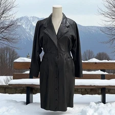 Rickie Freeman Teri Jon Black Leather Dress Size 14 Vintage Goth Biker Moto Grun