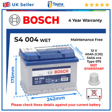 Battery fits BENTLEY ARNAGE CONTINENTAL 4.4 6.0 6.7 98 to 13 Bosch 075 540A New